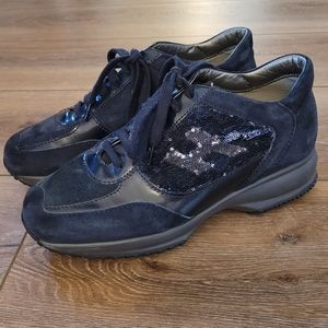 Hogan Navy Suede And Sequin Sneakers   Women Size 36